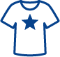 Blue simple outline of a t-shirt with a star on front.